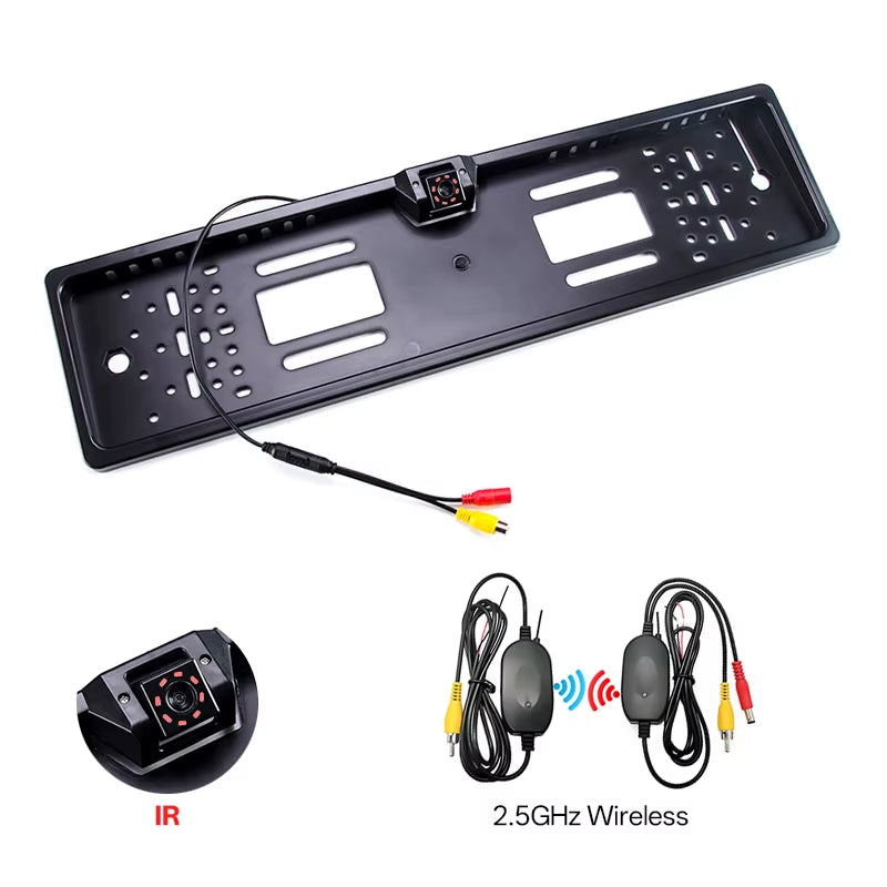 Car Plate Camera Rear View Wireless EU European License Frame Waterproof Night Vision Reverse Backup 8 LED Camera