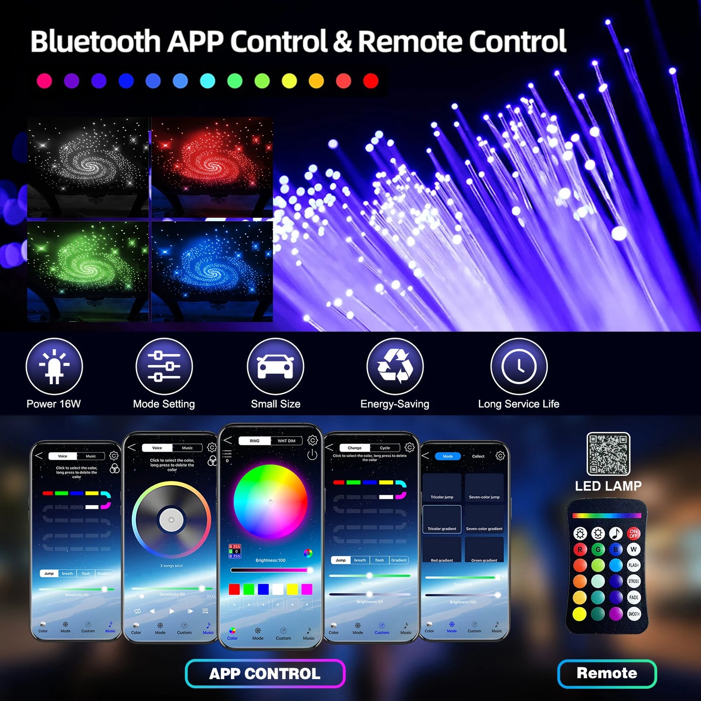 16W Split Starlight Headliner Kit, Fiber Optic RGBW Star Lights for Car Roof Ceiling with 1/2/4 Light Heads, App/Remote Control