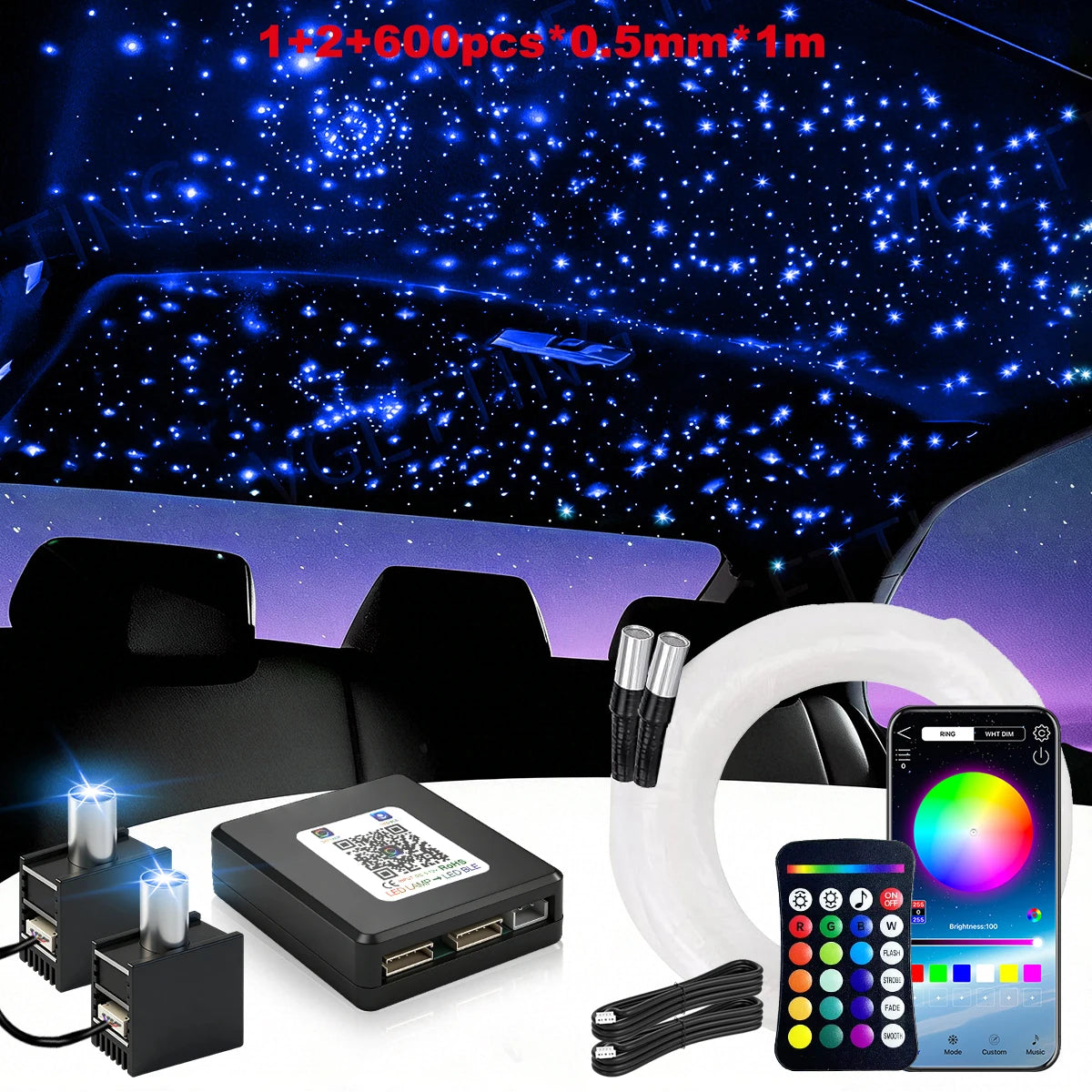 16W Split Starlight Headliner Kit, Fiber Optic RGBW Star Lights for Car Roof Ceiling with 1/2/4 Light Heads, App/Remote Control