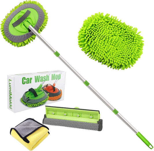 62 " Car Wash Mop Kit - Car Cleaning Mop with Long Handle Stainless Steel Pole for Rvs, Suvs, Trucks and Buses (Green)