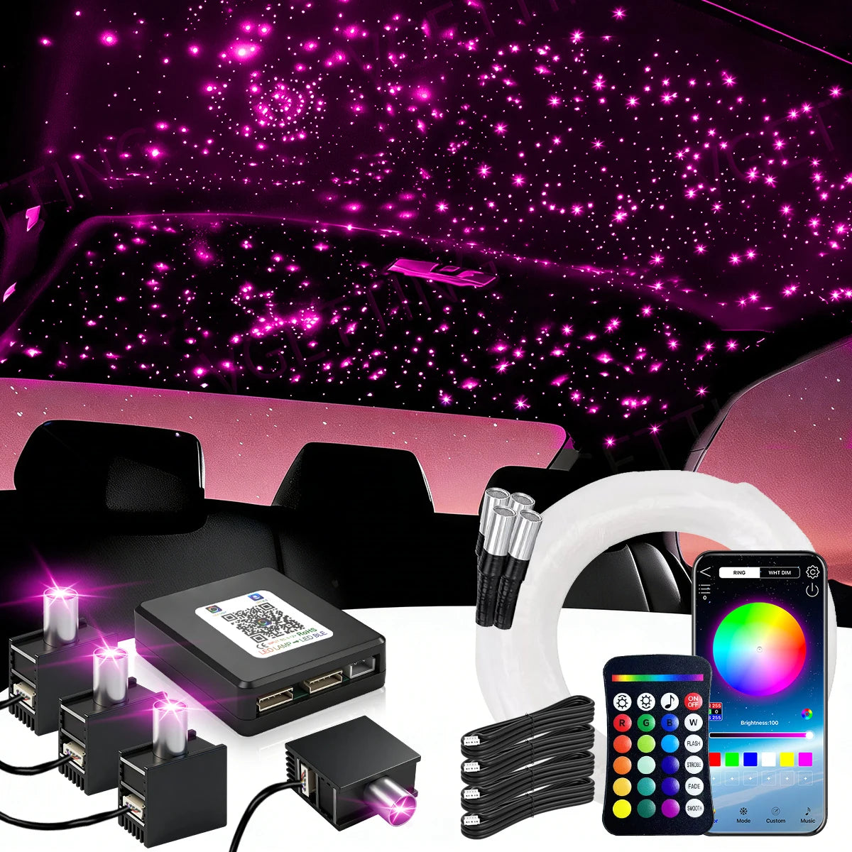 16W Split Starlight Headliner Kit, Fiber Optic RGBW Star Lights for Car Roof Ceiling with 1/2/4 Light Heads, App/Remote Control