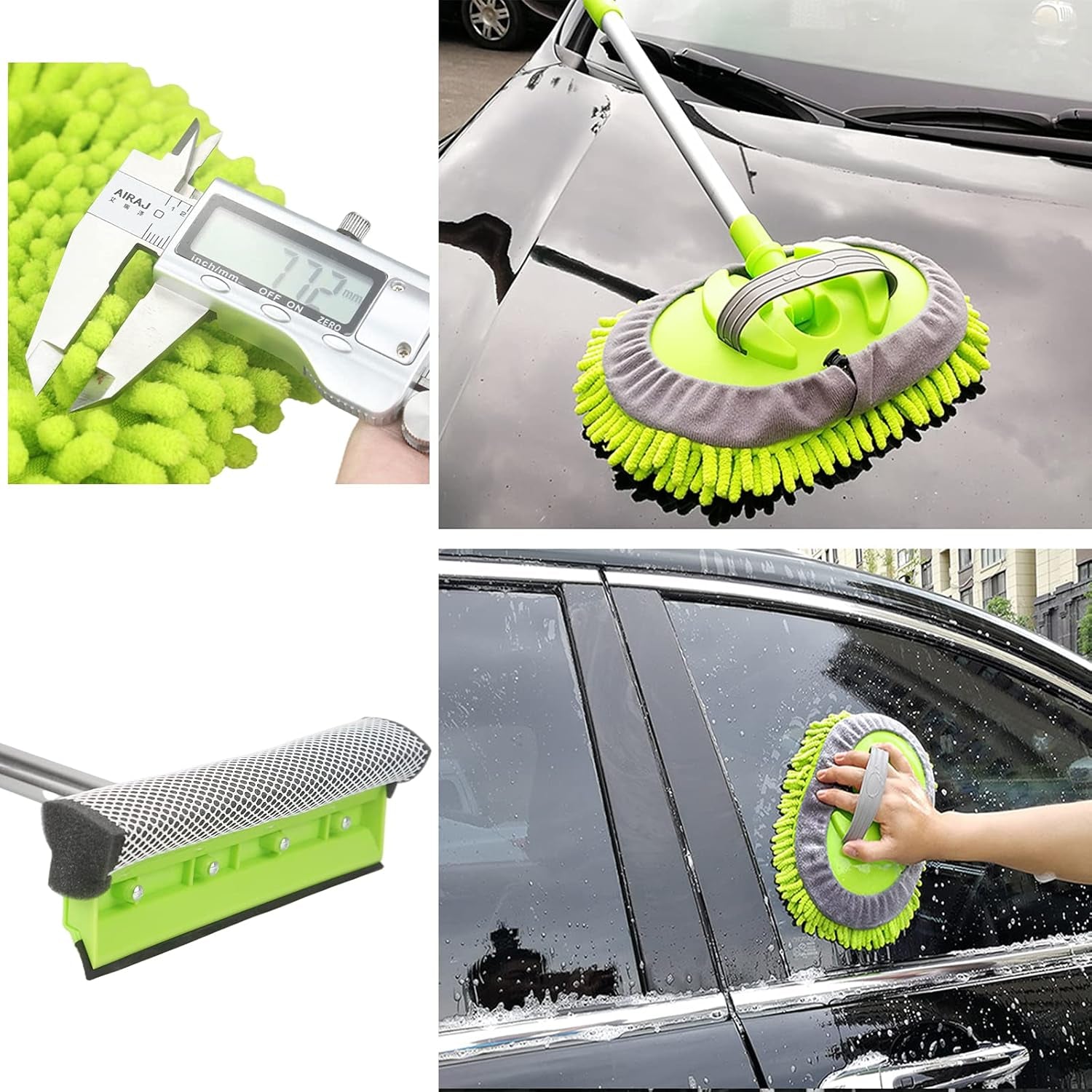62 " Car Wash Mop Kit - Car Cleaning Mop with Long Handle Stainless Steel Pole for Rvs, Suvs, Trucks and Buses (Green)