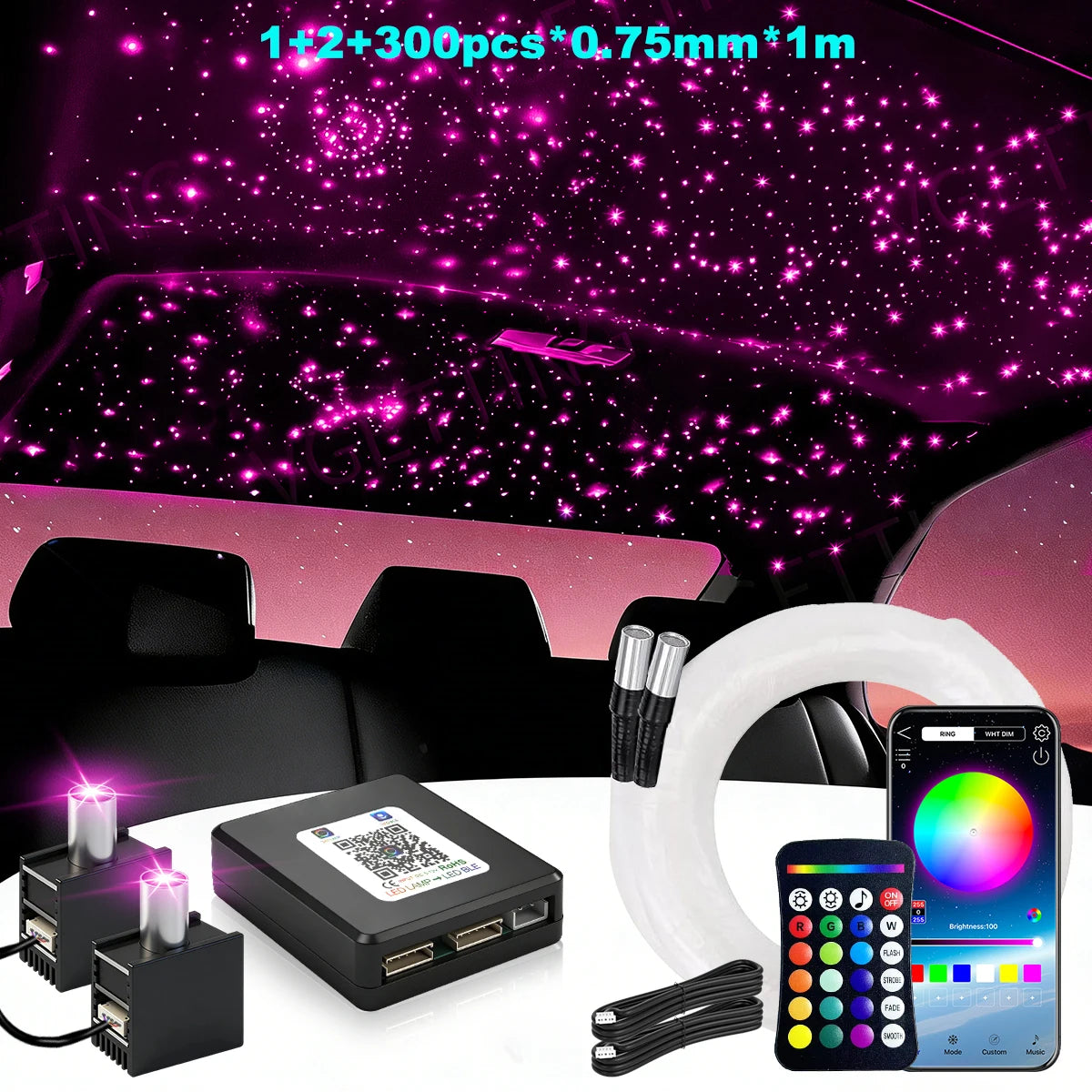 16W Split Starlight Headliner Kit, Fiber Optic RGBW Star Lights for Car Roof Ceiling with 1/2/4 Light Heads, App/Remote Control