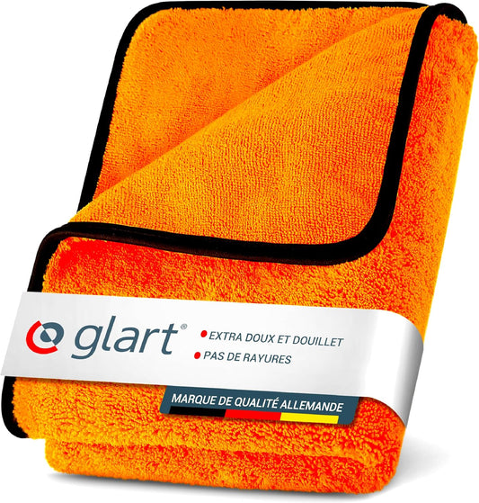 Glart 44WG Chiffon Microfibre De Sechage Auto XXL 90 X 60 Cm, Ultra Absorbant, Doux, Sans Peluches, Pour Voiture, Moto, Bateau, Camion, Orange Lavable