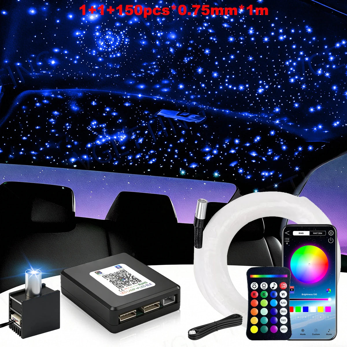 16W Split Starlight Headliner Kit, Fiber Optic RGBW Star Lights for Car Roof Ceiling with 1/2/4 Light Heads, App/Remote Control
