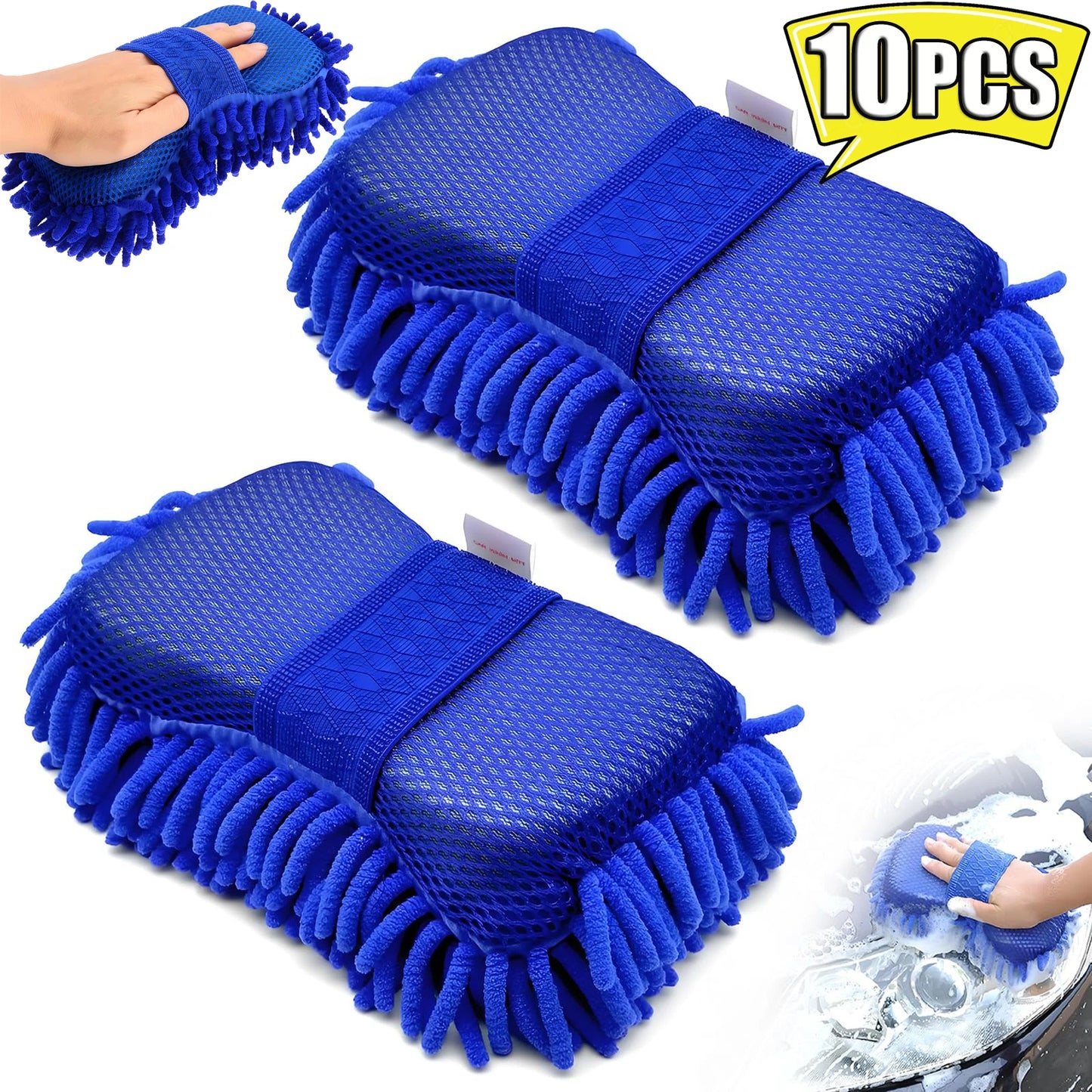 1-10Pcs Microfiber Chenille Car Wash Mitt Absorbent Auto Wash Car Cleaning Sponge Brush Pad Cleaning Tool Gloves Accessories